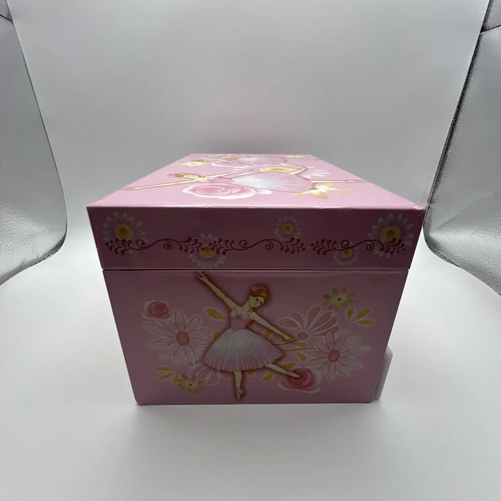 Ballerina Music Jewelry Box Pink Interior Floral Design with Drawer Collectible